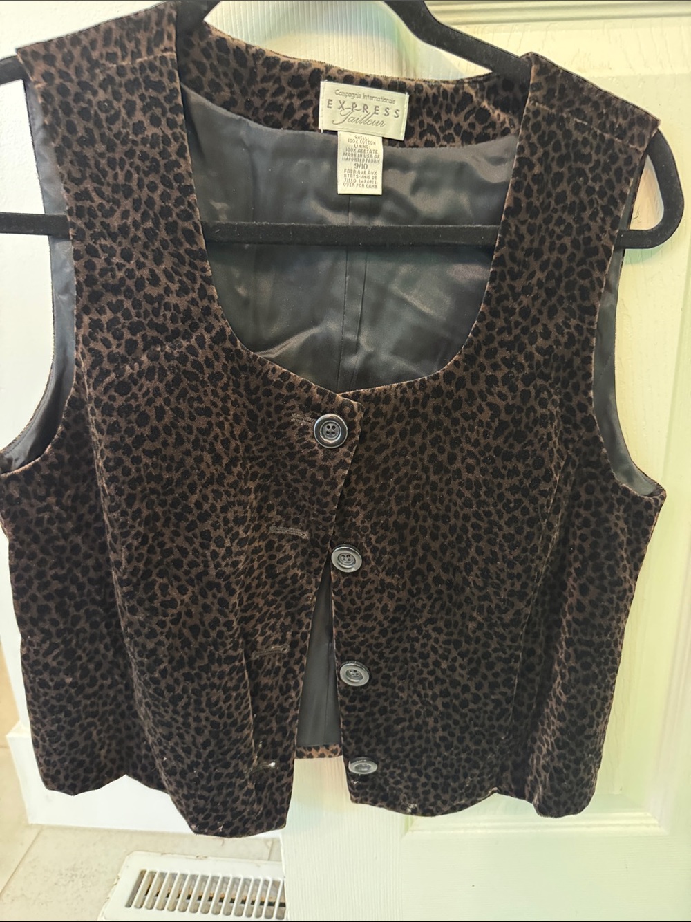 Express Brown Leopard Velvet Buttoned Vest